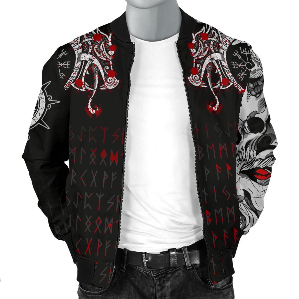 Viking Bomber Jacket Double Dragon Tattoo And Vegvisir Blood Style Ver01