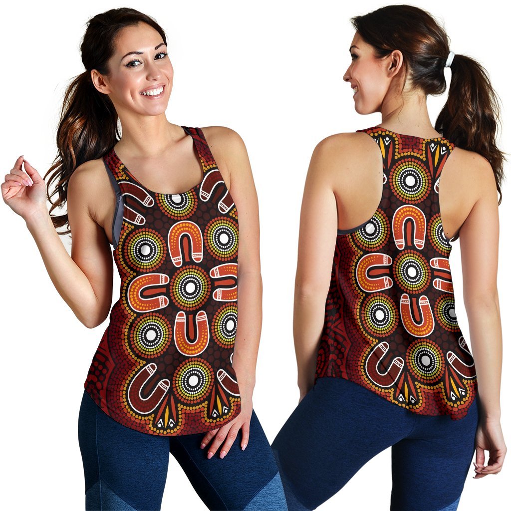 ABoriginal Women's Racerback Tank - Aboriginal Dot Painting Flowers Style