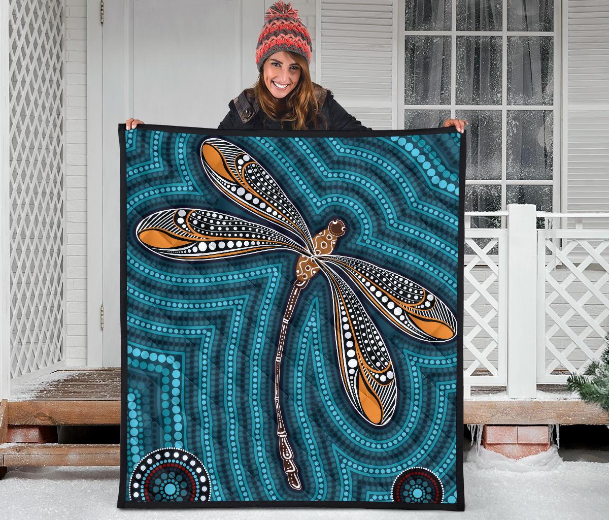 Aboriginal Premium Quilt - Indigenous Dragonfly