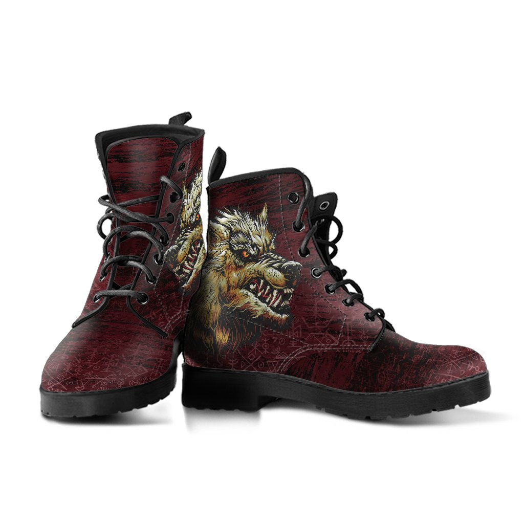 Viking Leather Boots Fenrir On The Blood Moon Background