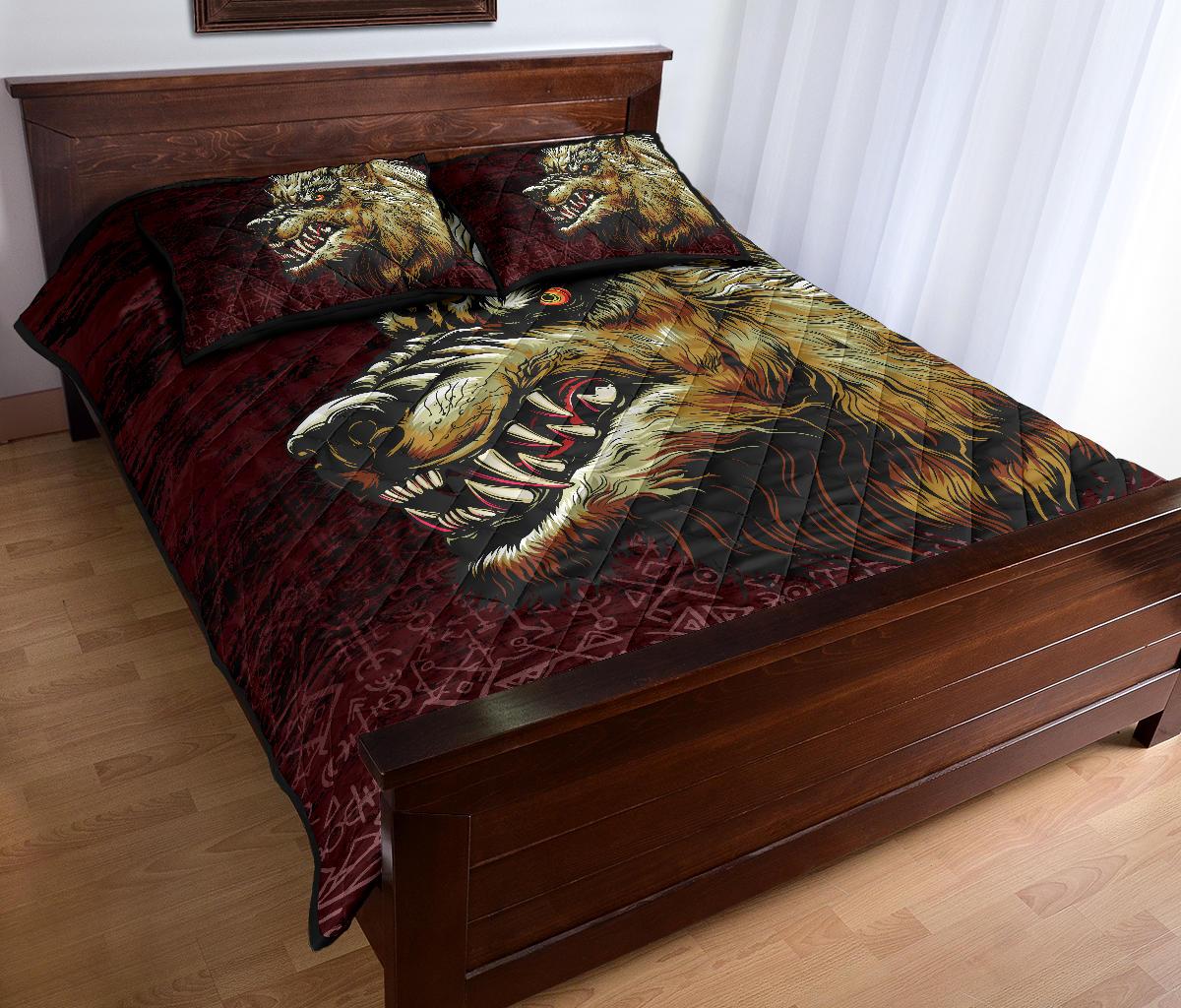 Viking Quilt Bedding Set Fenrir On The Blood Moon Background