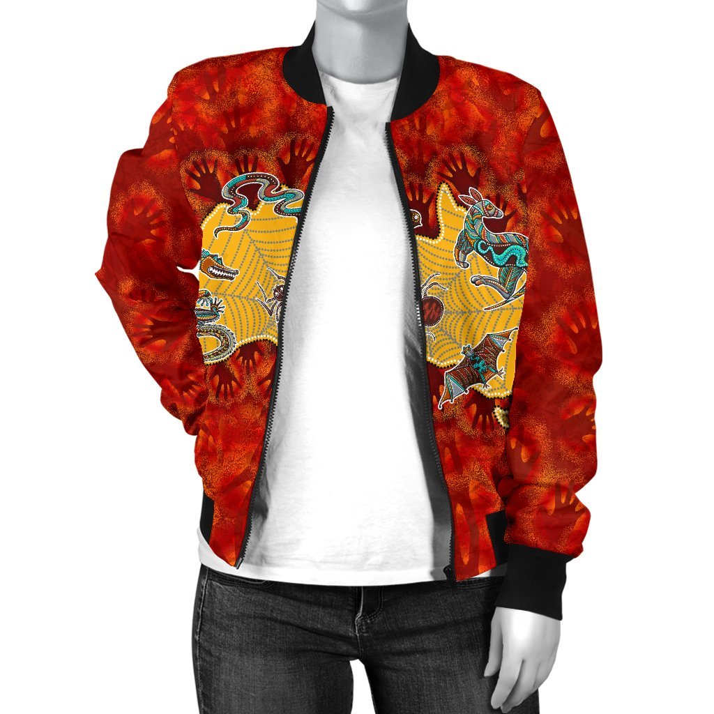 Aboriginal Bomber Jacket - Australia Map Hand Patterns Spider Web