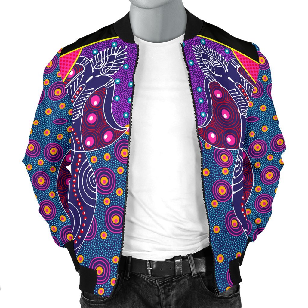 Men Bomber Jacket - Aboriginal Sublimation Dot Pattern Style (Violet)