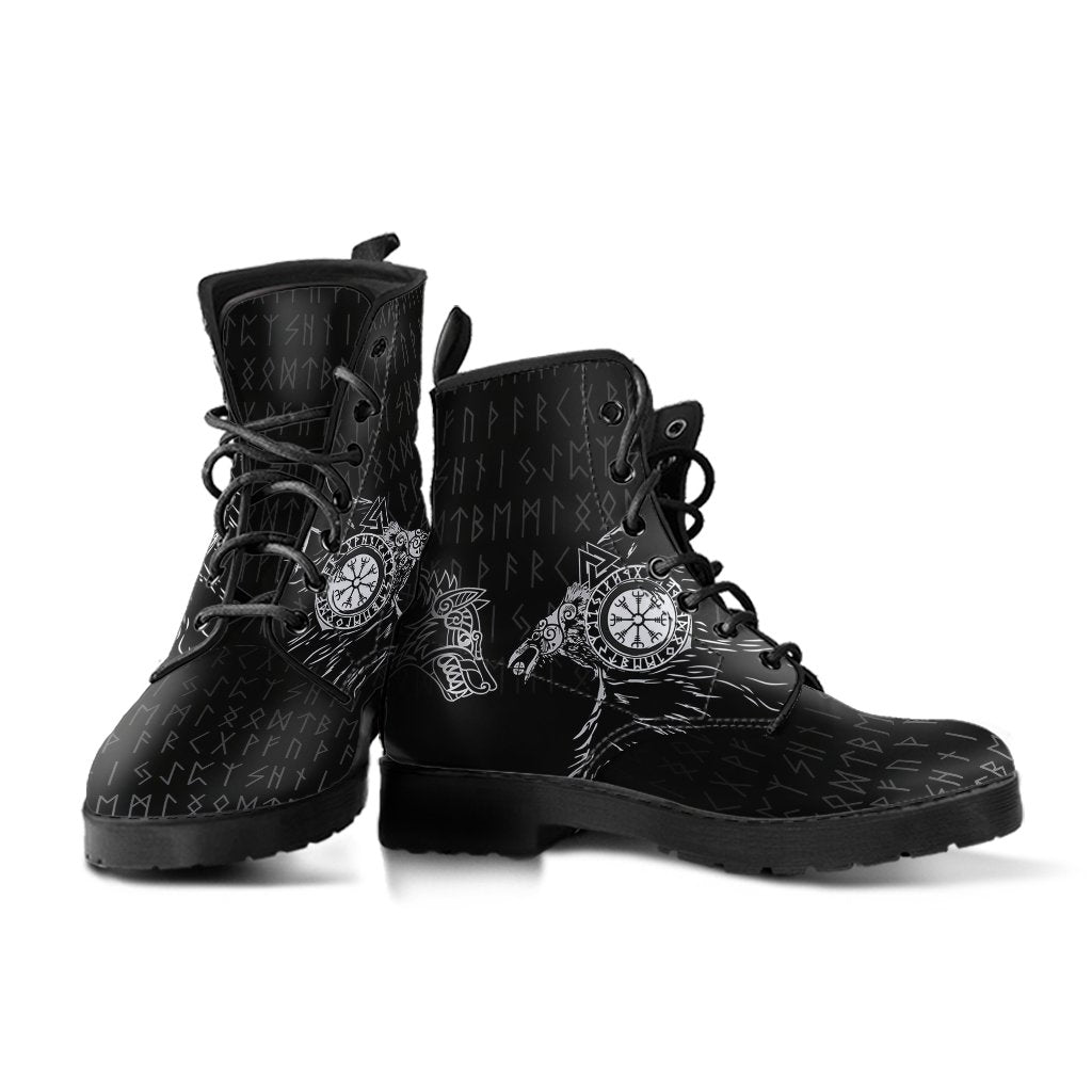 Viking Leather Boots Raven and Wolf Special Tattoo