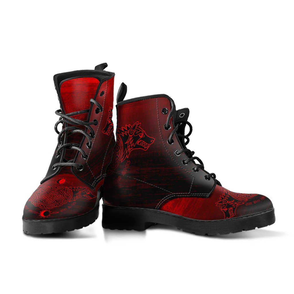 Viking Leather Boots Skoll And Hati Red