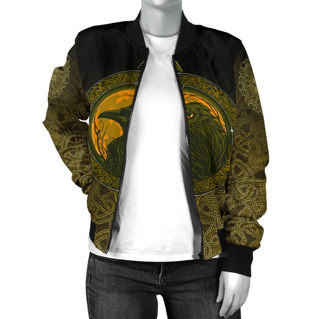 Viking Bomber Jacket Ethnic Odin Raven Gold Style Ver02