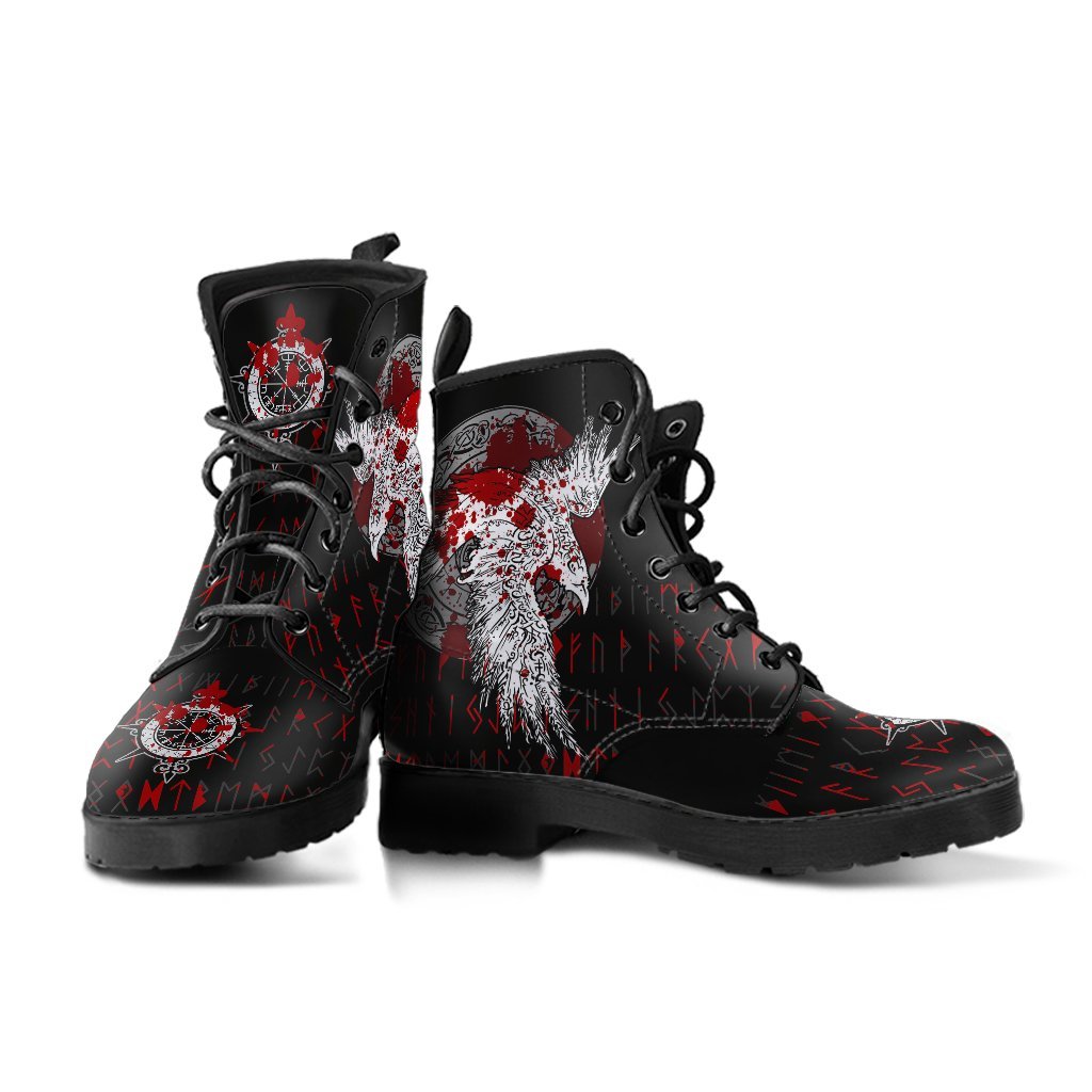 Viking Leather Boots Mystical Raven Tattoo Blood