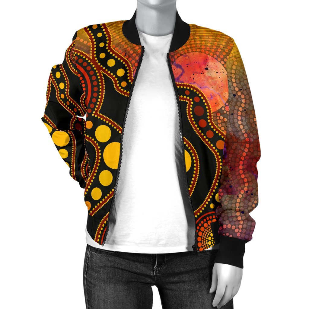 Aboriginal Bomber Jacket - Australia Indigenous Flag Circle Dot Painting Art (Golden)