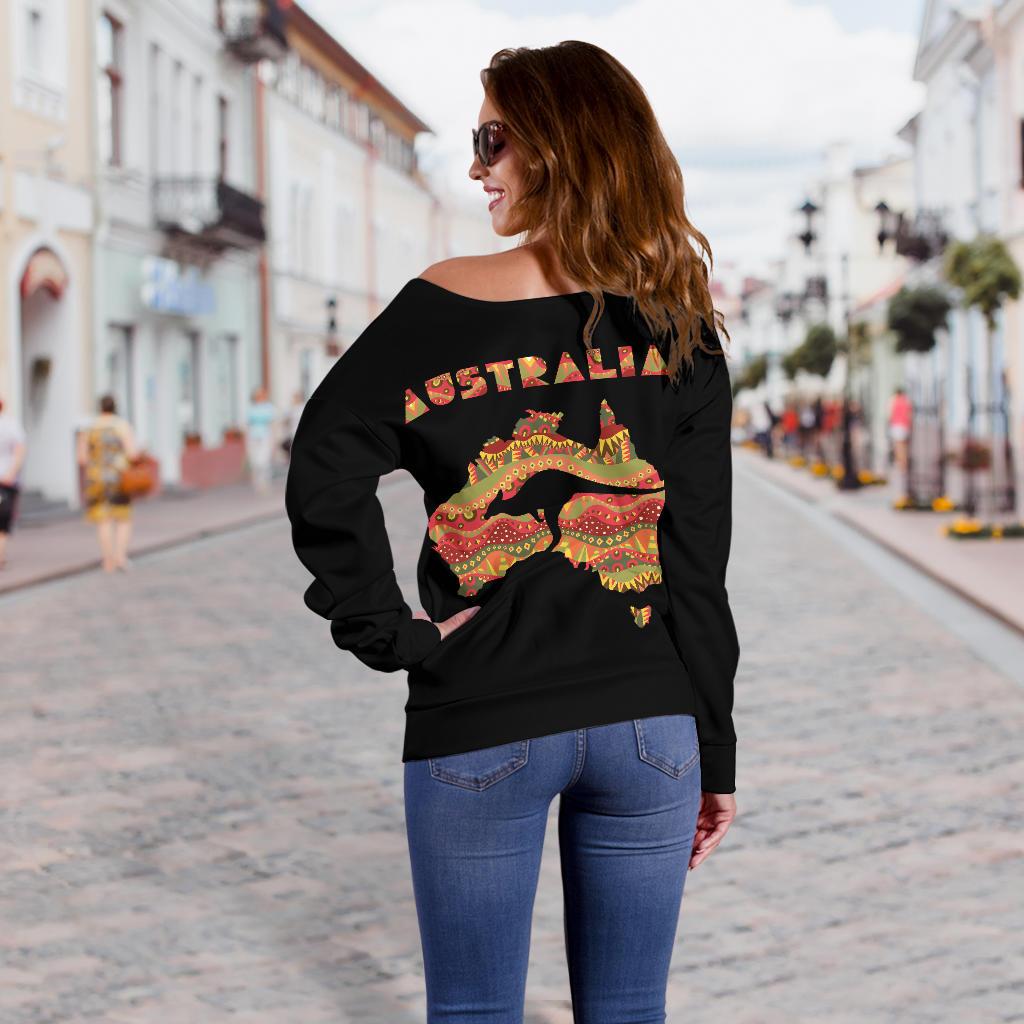 Women's Off Shoulder Sweater - Australia Map Sweater Kangaroo Aboriginal Patterns