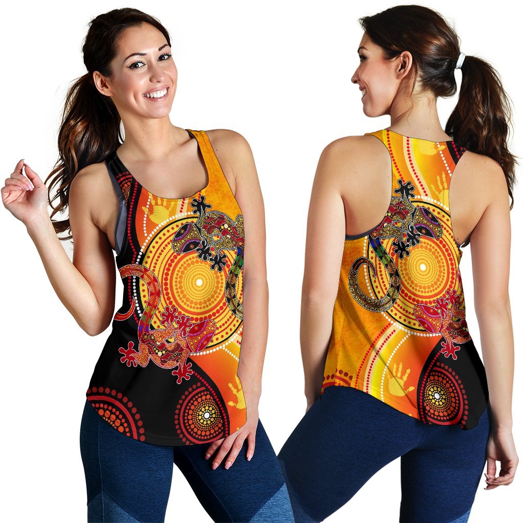 Aboriginal Women's Racerback Tank - Couple Aboriginal Lizards