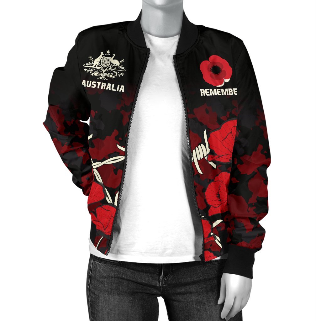 Anzac Women Bomber Jacket - Anzac with Remembrance Poppy Flower