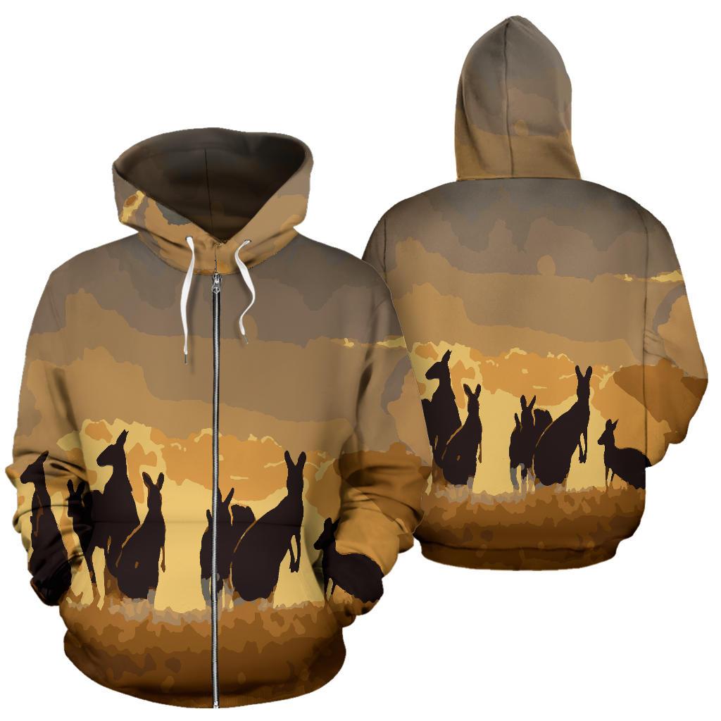 Zip Hoodie - Kangaroo Hoodie Family Sunset Painting Ver02A