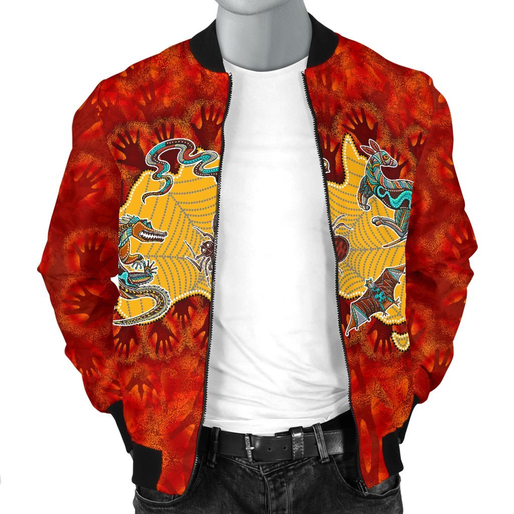 Aboriginal Bomber Jacket - Australia Map Hand Patterns Spider Web