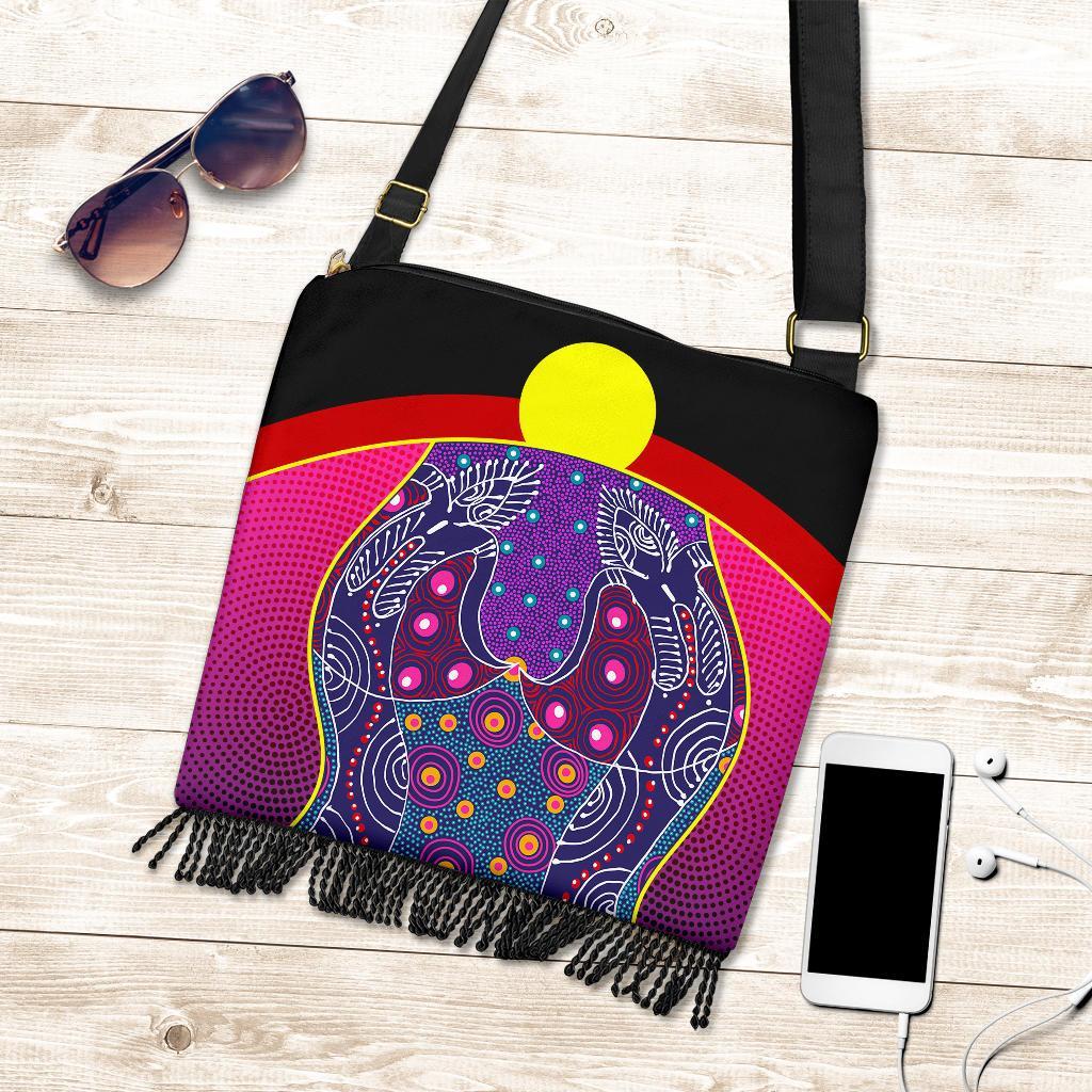Boho Handbag - Aboriginal Sublimation Dot Pattern Style (Violet)