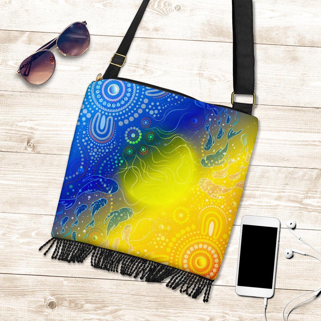 Aboriginal Crossbody Boho Handbag - Indigenous Fishing