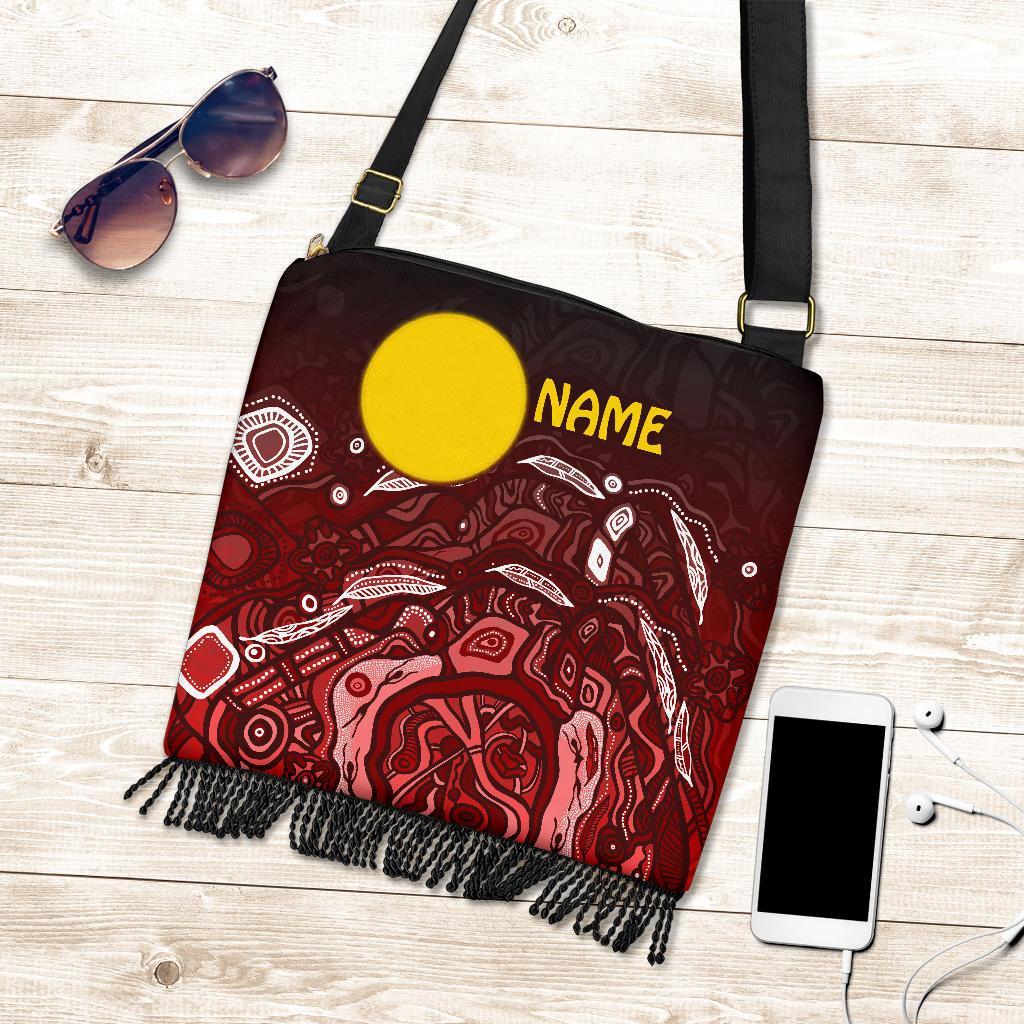 (Custom Text) Aboriginal Boho Bag - Red Landscape