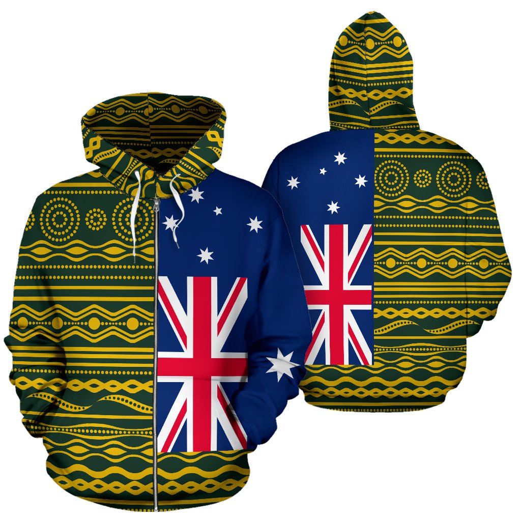 Aboriginal Zip Hoodie - Circle Patterns National Flag Dot Painting