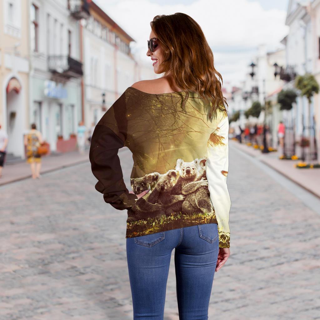 Off Shoulder Sweater - Koala Family Landscape Art