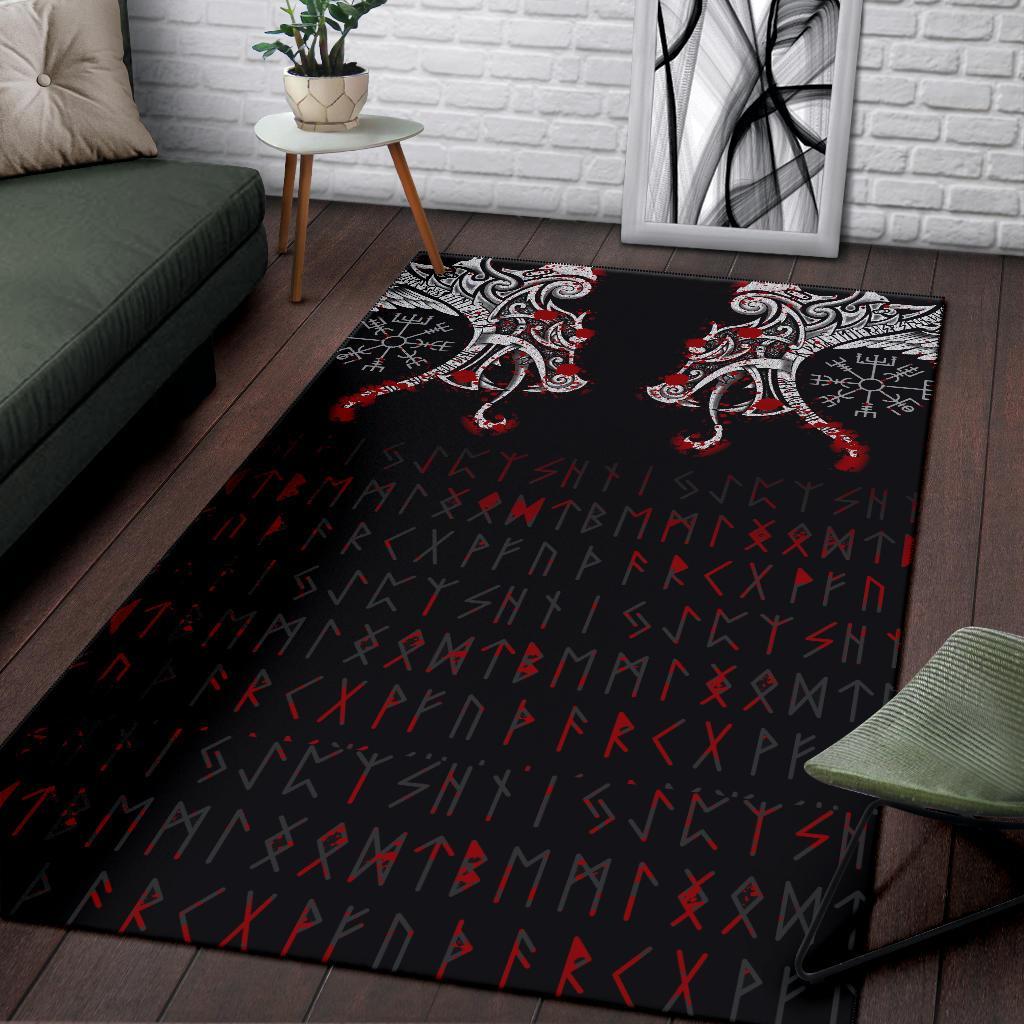 Viking Area Rug Double Dragon Tattoo And Vegvisir Blood