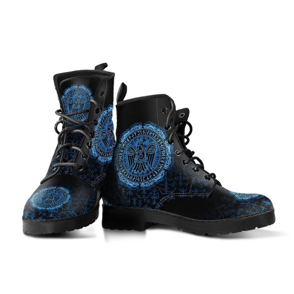 Viking Leather Boots Raven Celtic Cyan