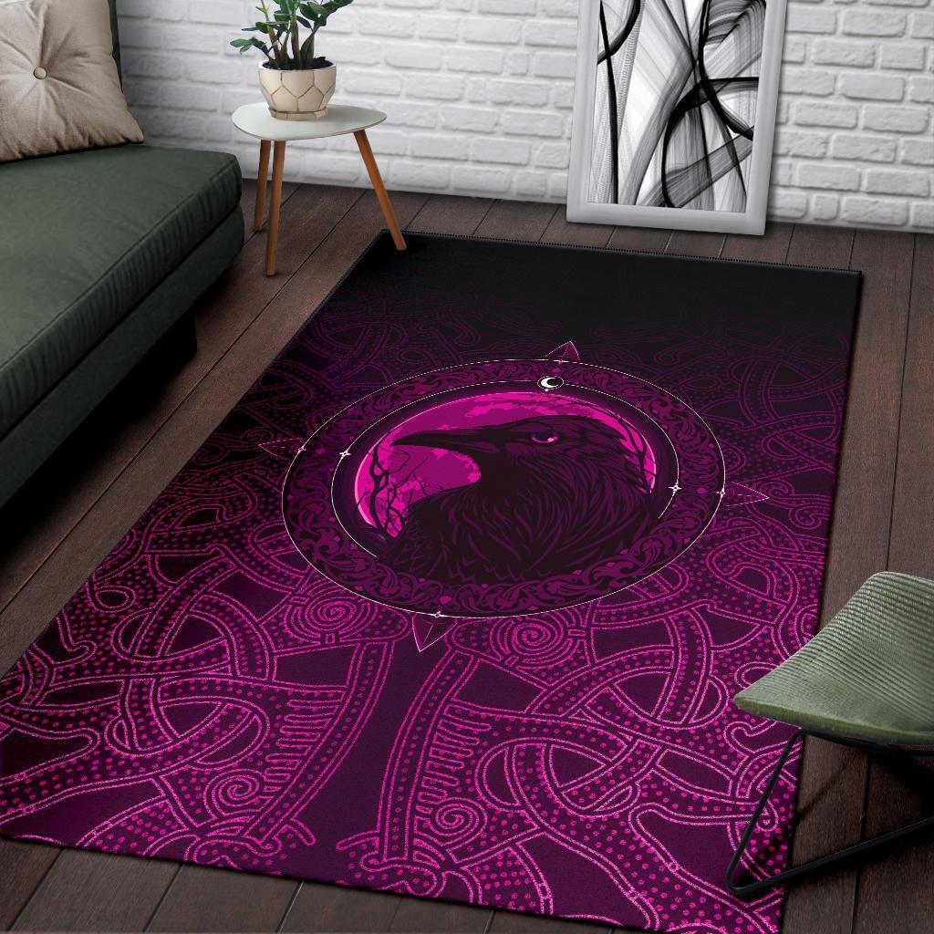 Viking Area Rug Ethnic Odin Raven Pink