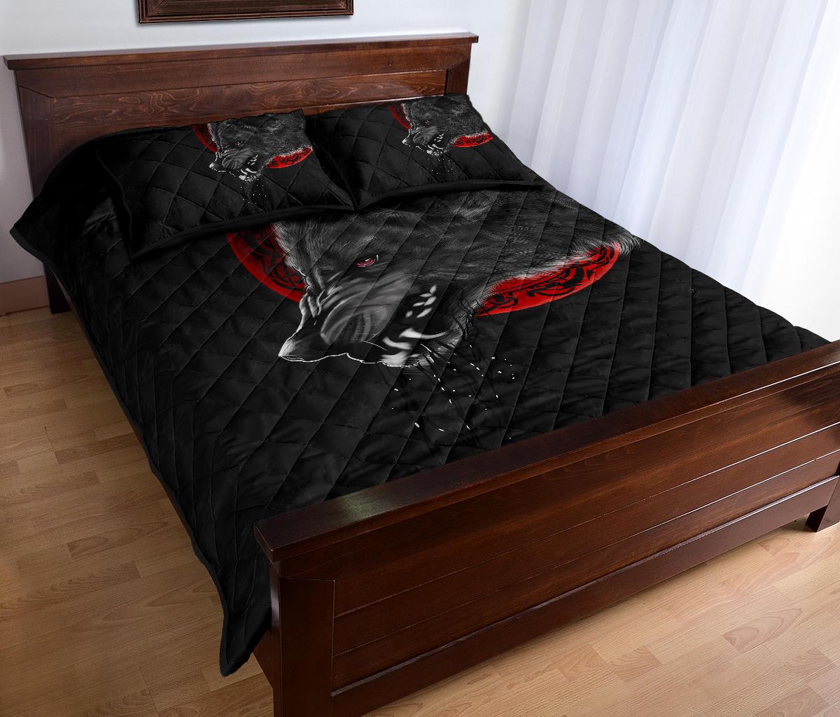 Viking Quilt Bedding Set Wolf And Blood Moon