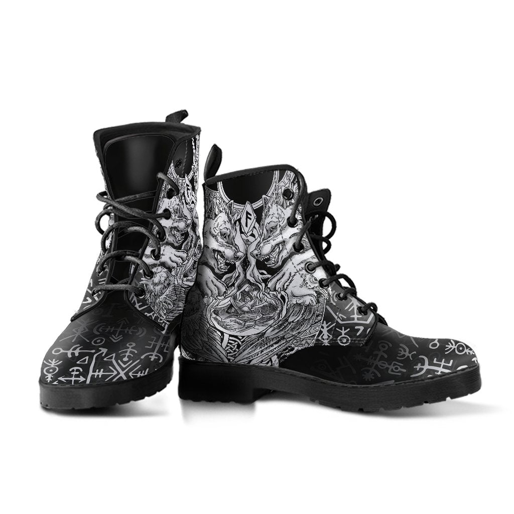 Viking Leather Boots Wolf And Raven Special