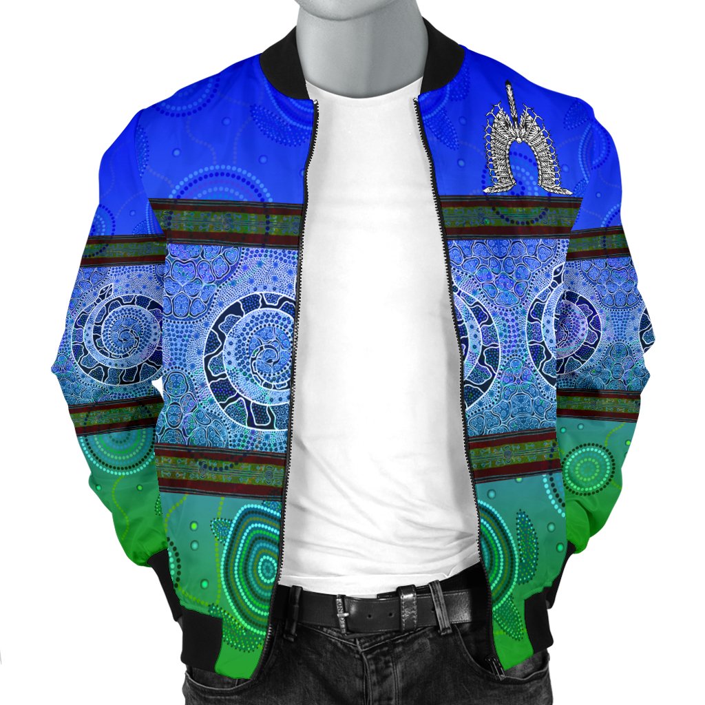 Men Bomber Jacket - Turtle With Dhari Mask Snake Patterns