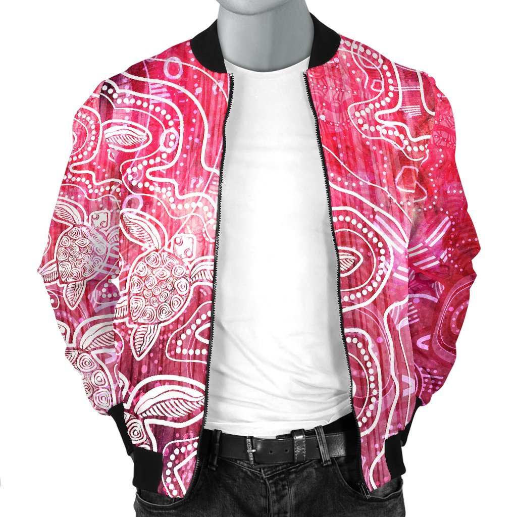 Aboriginal Bomber Jacket - Sea Turtle With Indigenous Patterns (Pink)