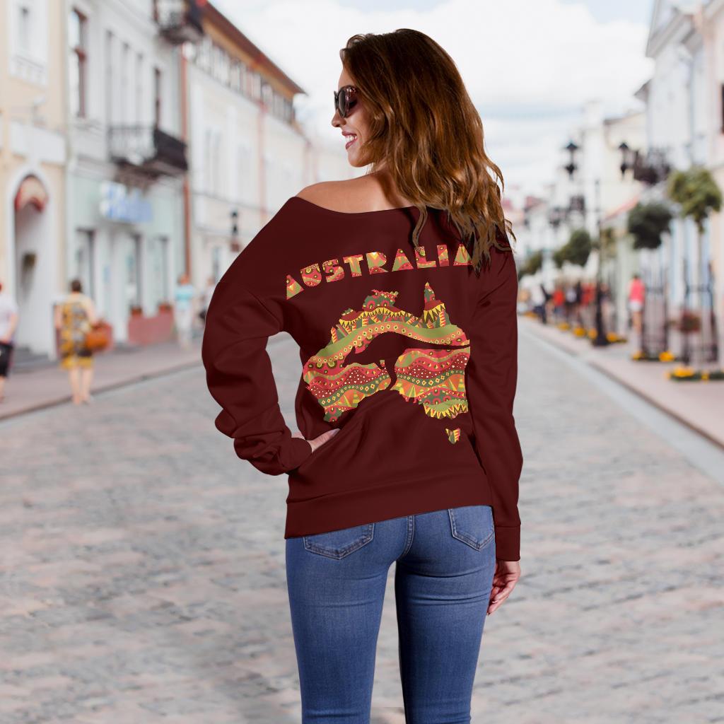Women's Off Shoulder Sweater - Australia Map Sweater Kangaroo Aboriginal Patterns
