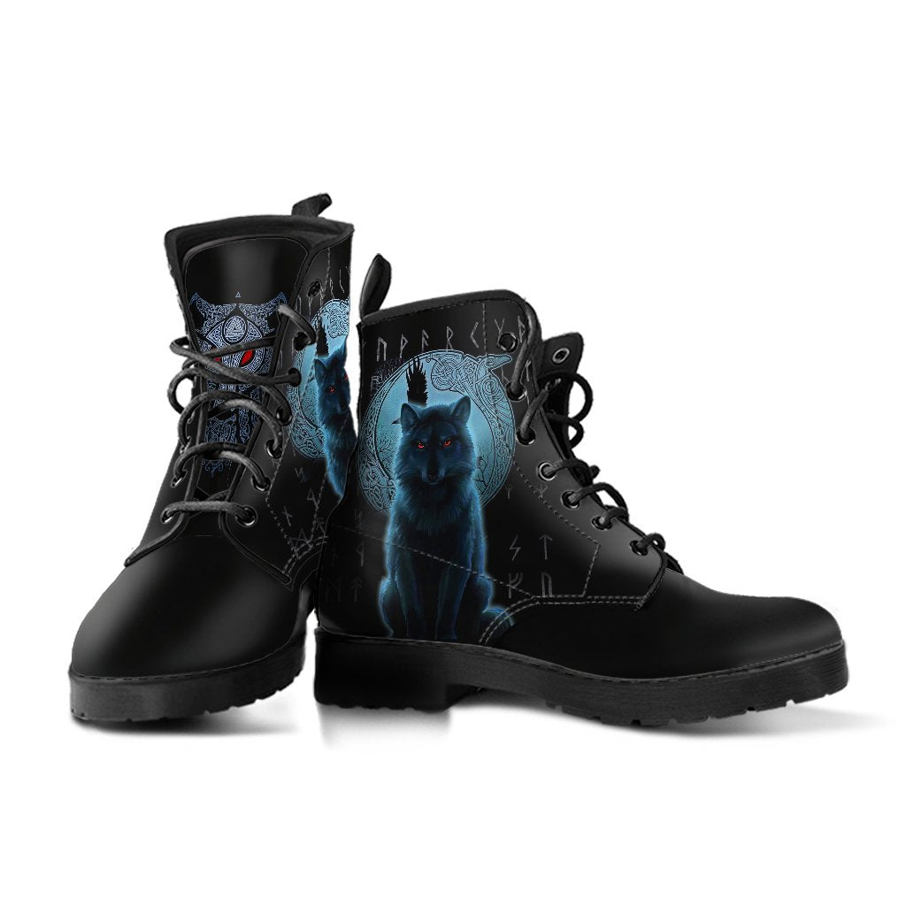 Viking Leather Boots Fenrir Viking Wolf And Moon