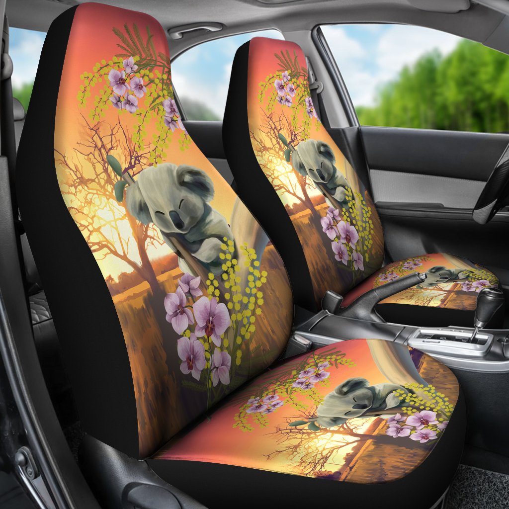 Australia Car Seat Cover - Koala Seat Covers Golden Wattle Sunset Uluru Universal Fit