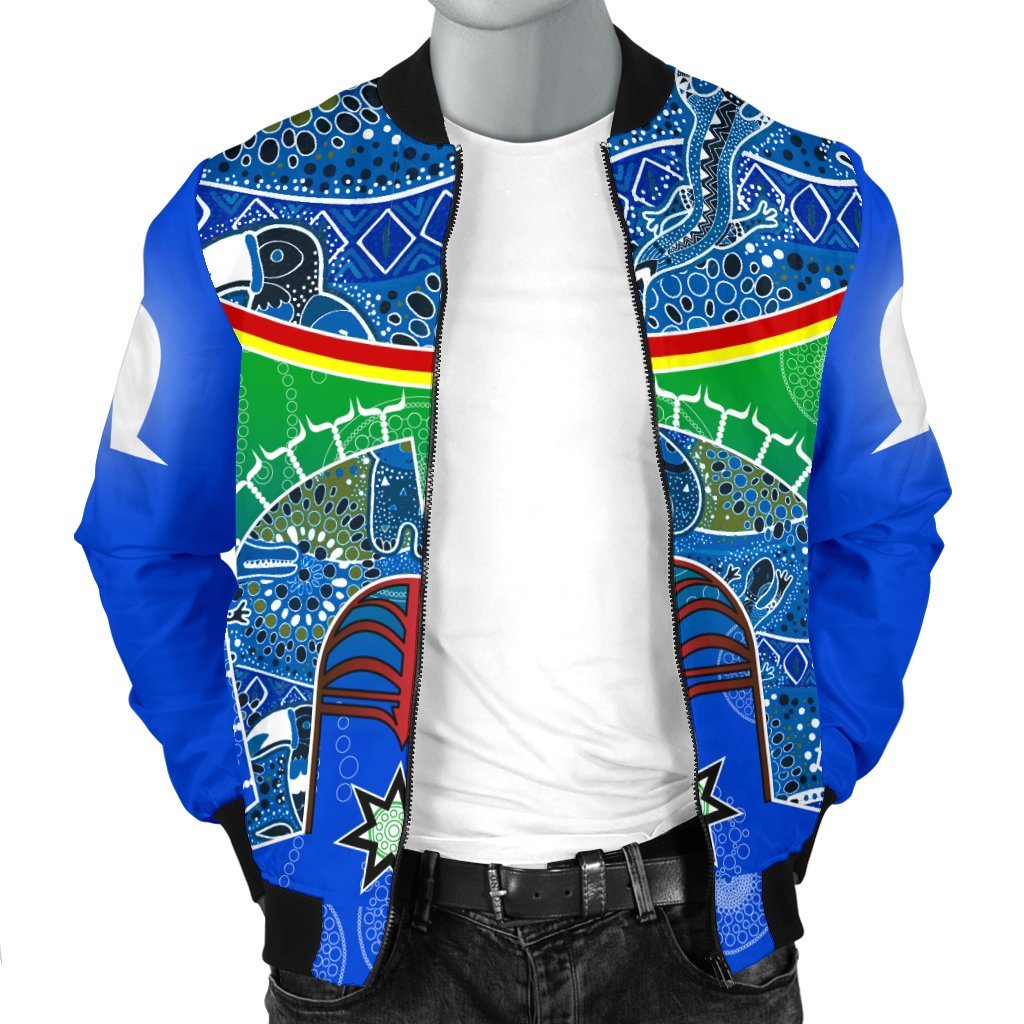 Men;s Bomber Jacket - Torres Strait Symbol With Aboriginal Patterns