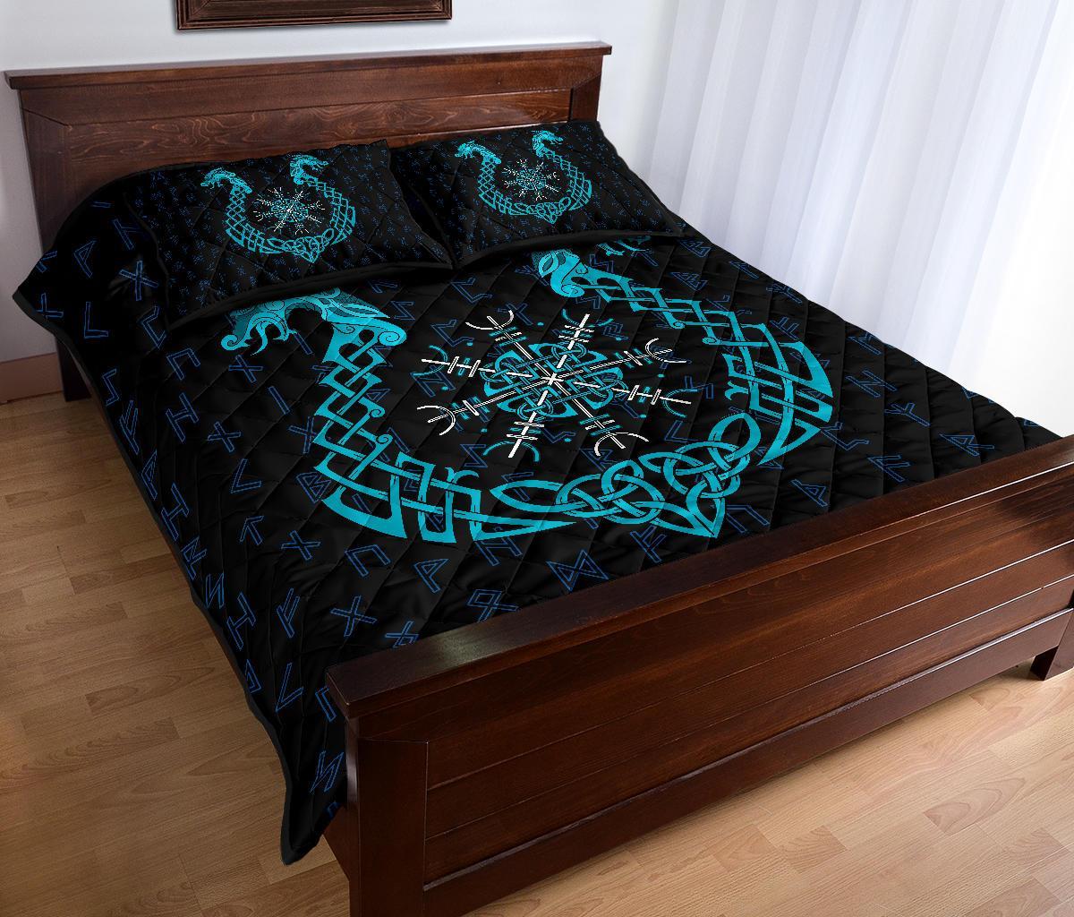 Viking Quilt Bedding Set Aegishjalmur Helm Of Awe Blue Edition