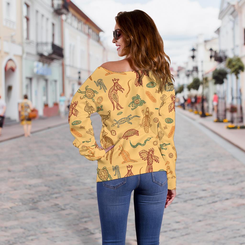 Women's Off Shoulder Sweater - Australian Animals Sweater
