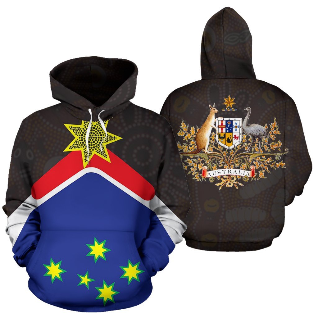 Aboriginal Hoodie - Australian Coat Of Arms Aussie Hoodie Dot Painting
