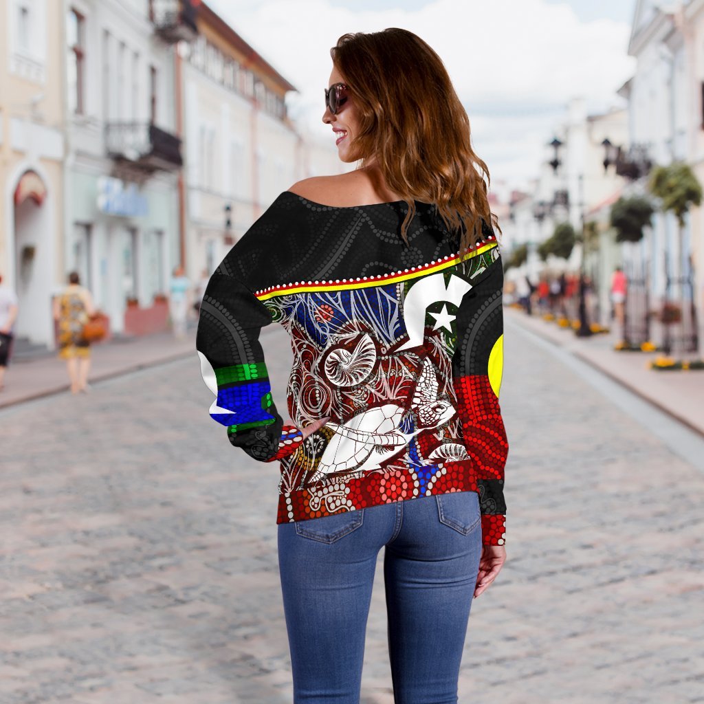Women's Off Shoulder Sweater - Aboriginal Dot In Naidoc Week Style