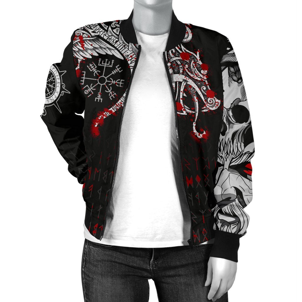 Viking Bomber Jacket Dragon and Vegvisir Blood Tattoo Style Ver01