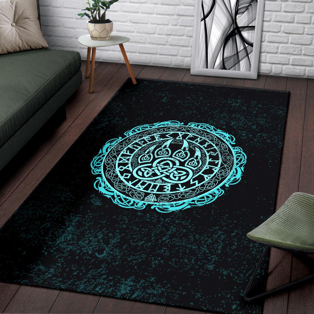 Viking Area Rug Viking Bear Claws Cyan Tattoo