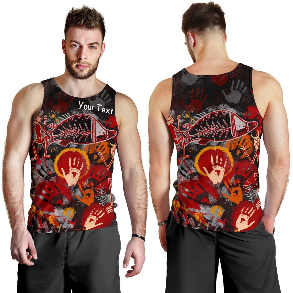 (Custom) Aboriginal Men's Tank Top - Indigenous Fish Hand Art