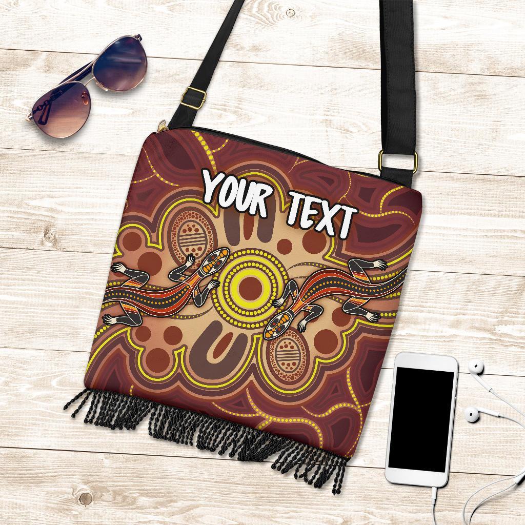 (Custom) Aboriginal Crossbody Boho Handbag, Indigenous Lizard Dot Painting Art