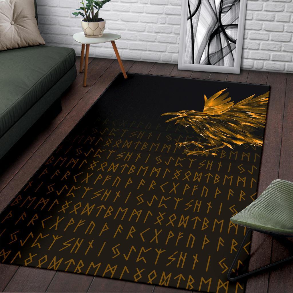 Viking Area Rug The Raven Of Odin Rune Gold