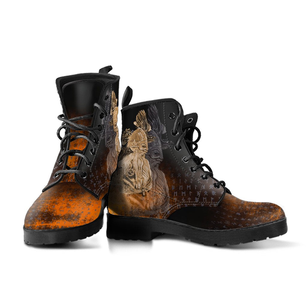 Viking Leather Boots Odin Raven Gold