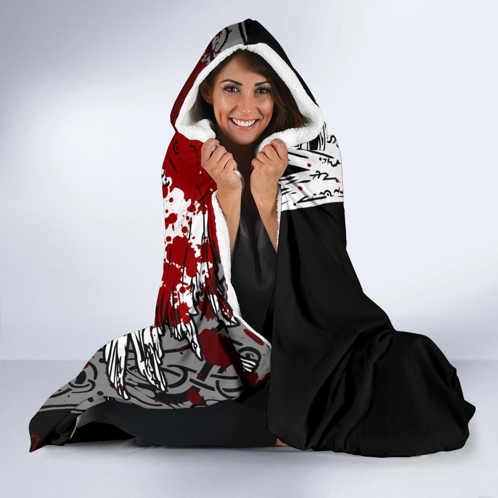 Viking Hooded Blanket Economy Mystical Raven Tattoo Blood Ver02