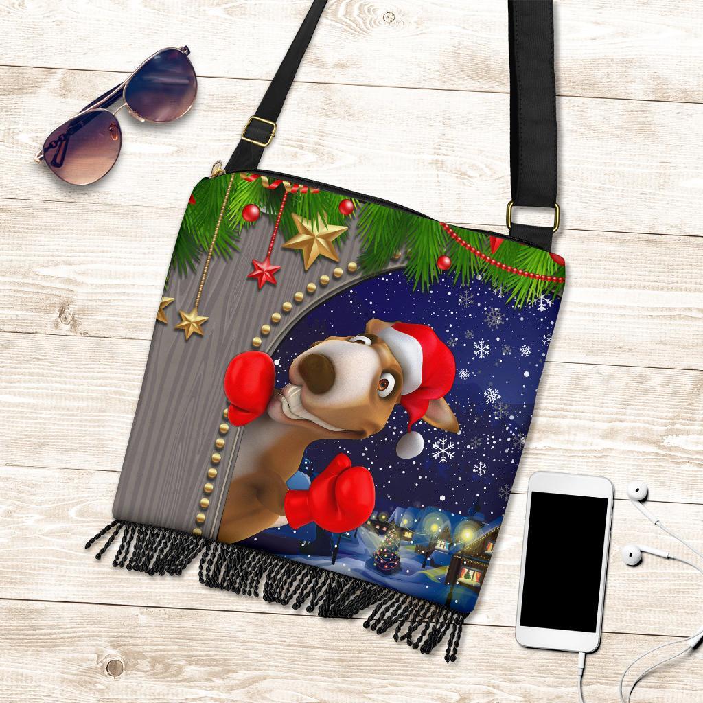 Christmas Crossbody Boho Handbag - Funny Kangaroo Christmas-