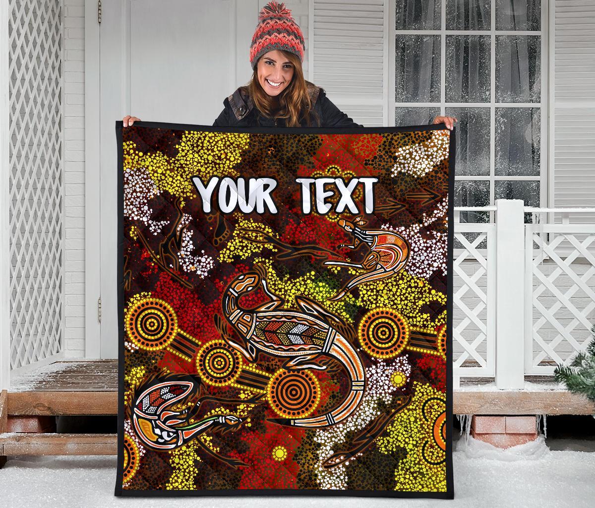 (Custom) Aboriginal Premium Quilt - Kangaroo and Lizard Dot Painting Art