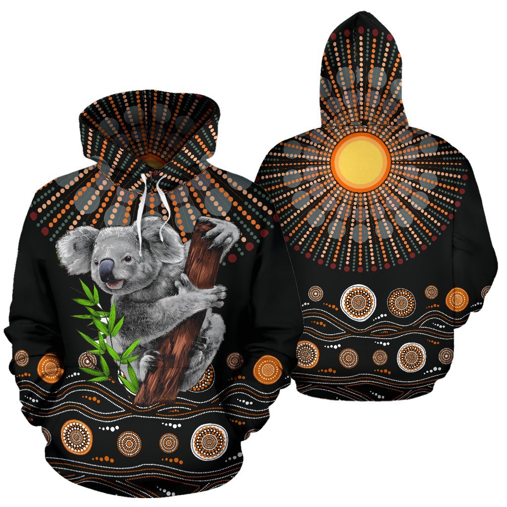Aboriginal Hoodie - Koala Sun Circle Dot Painting All Over Print