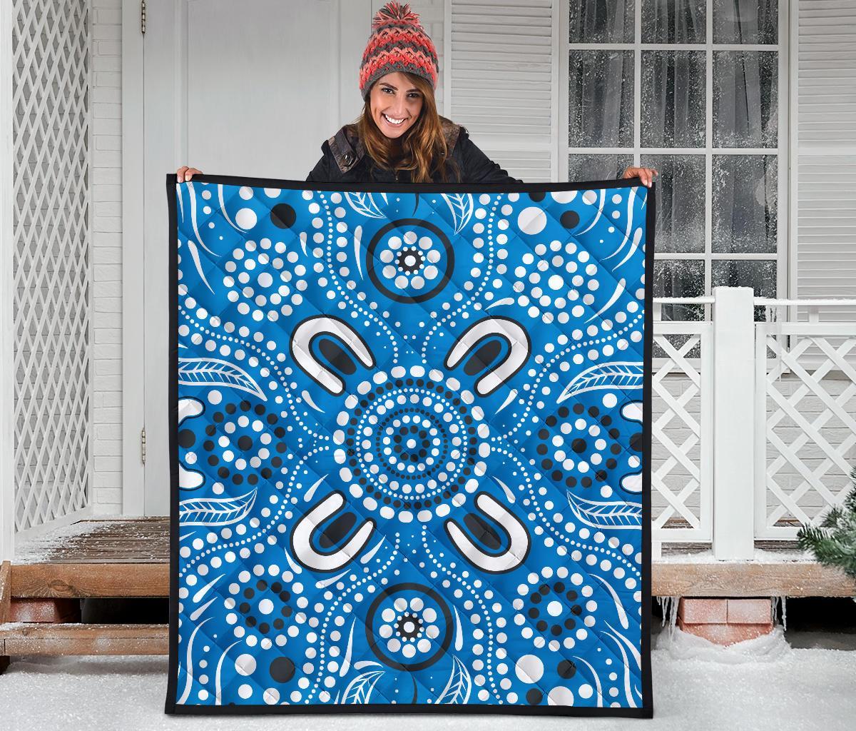 Aboriginal Premium Quilt - Indigenous Circle Dot Painting Blue Color