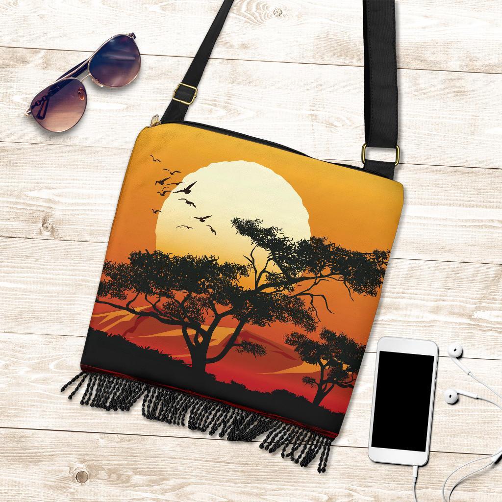 Crossbody Boho Handbag - Sunset And Tree In Australia