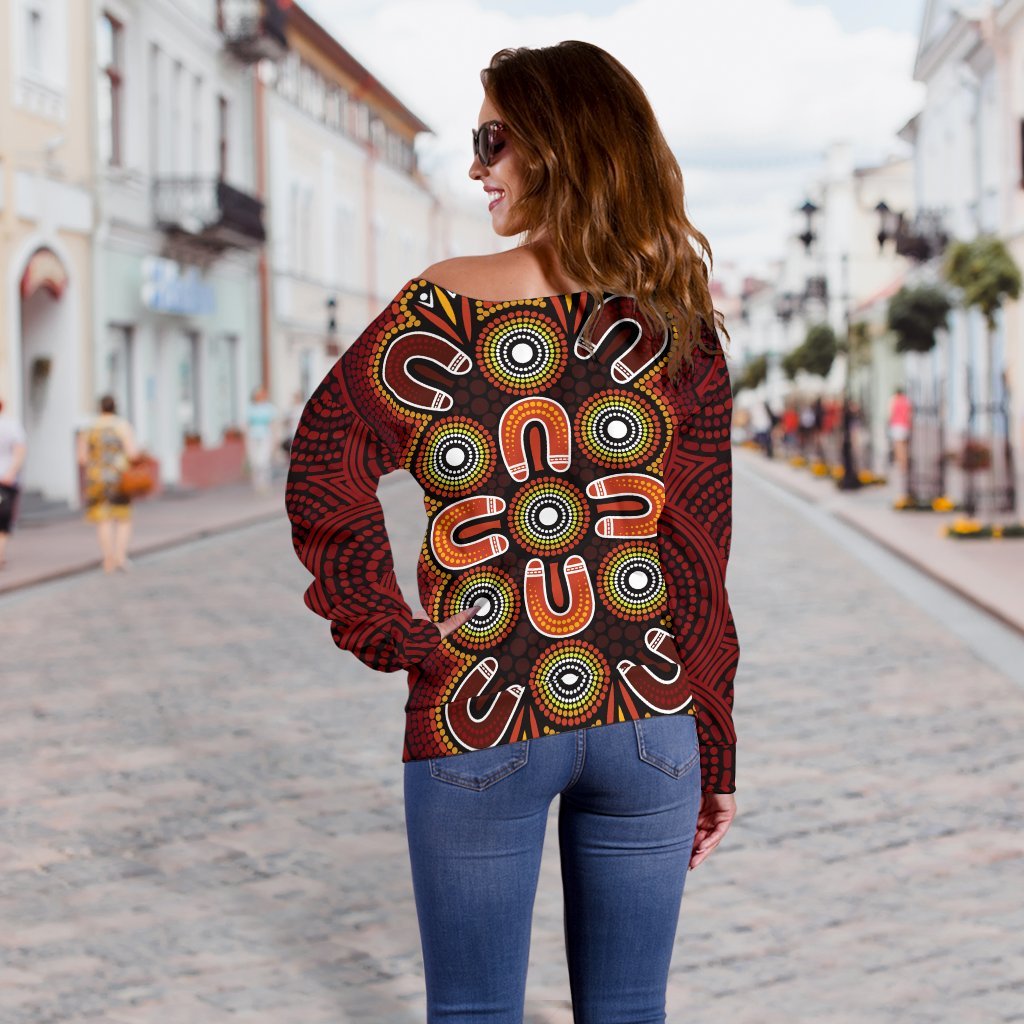 ABoriginal Women's Off Shoulder Sweater - Aboriginal Dot Painting Flowers Style